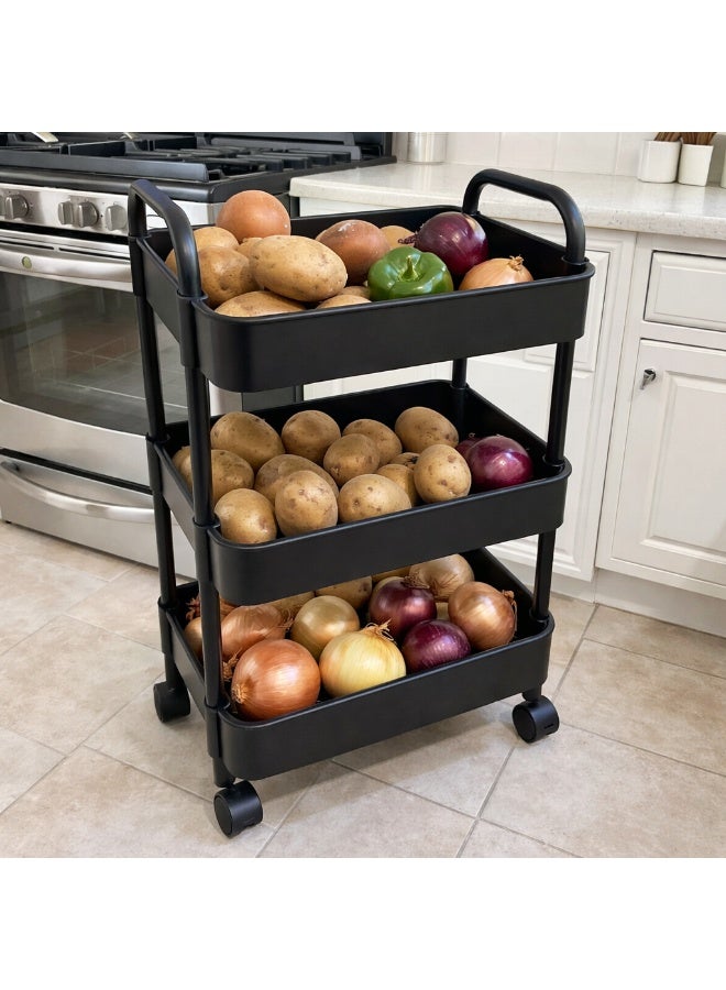 TaimAs 3-Tier Rolling Storage Cart with Wheels – Multi-Purpose Kitchen & Bathroom Organizer Trolley | Heavy Duty Utility Shelf - Image 3